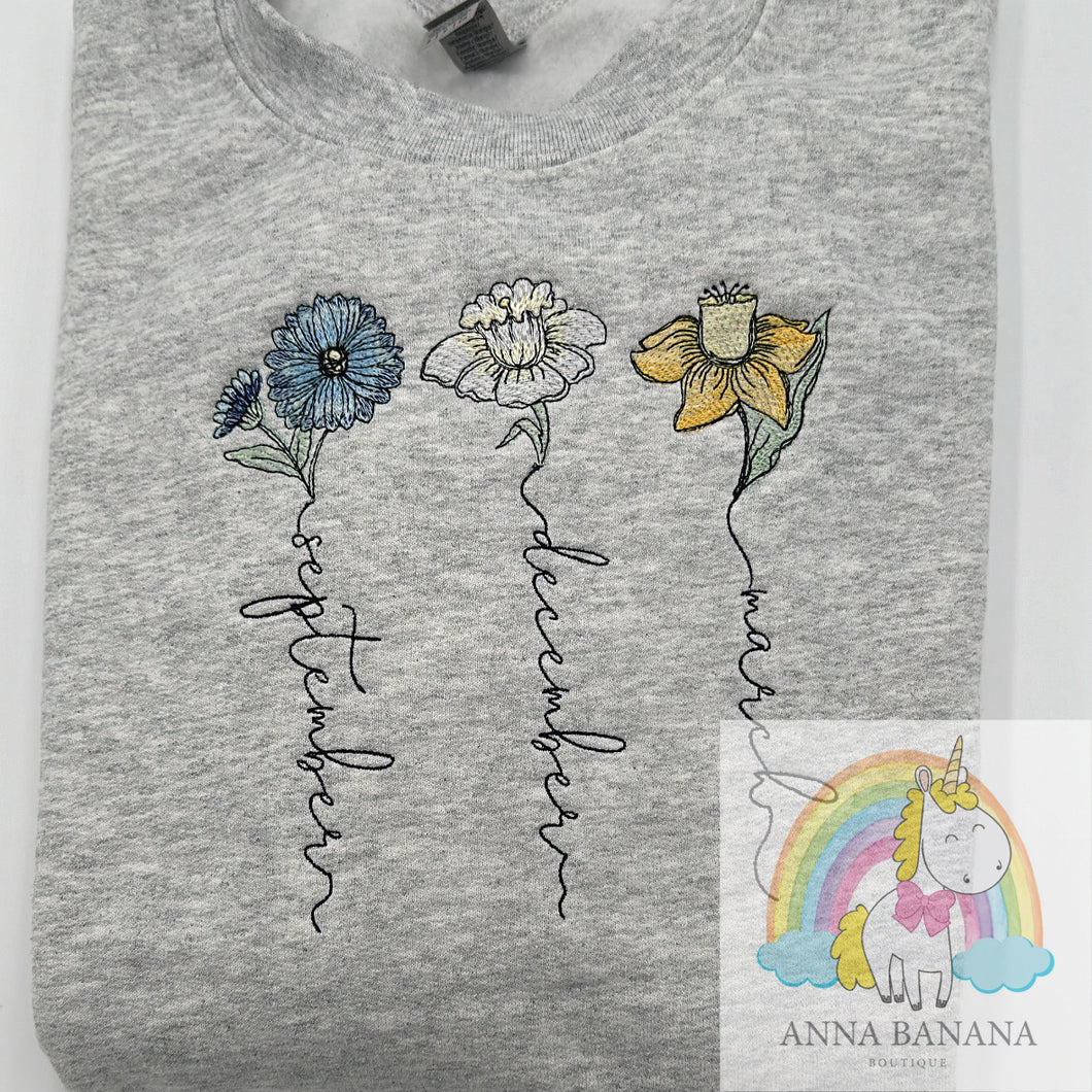 Birth Month Flowers Embroidered Sweatshirt