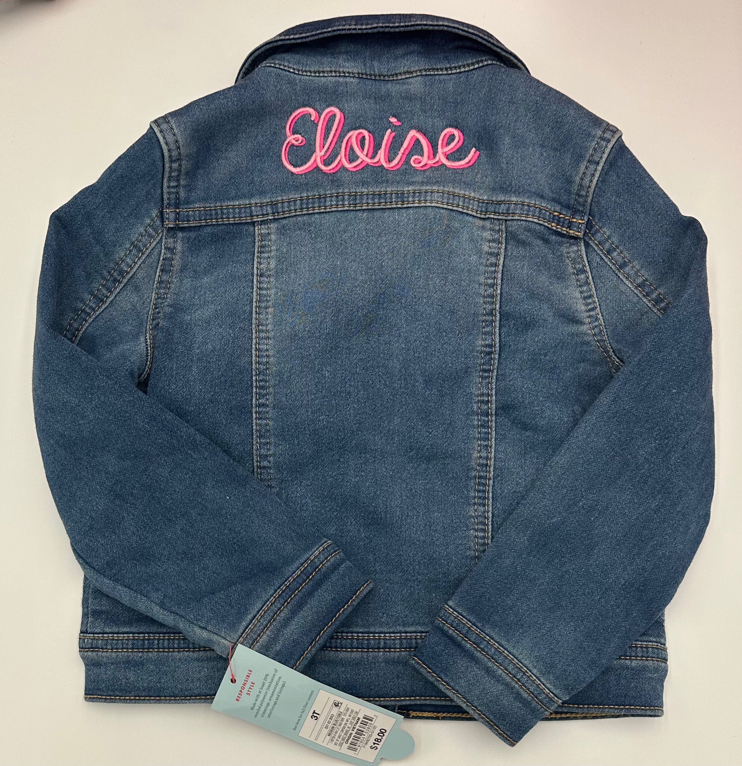 Embroidered Name Jean Jacket Anna Banana Boutique
