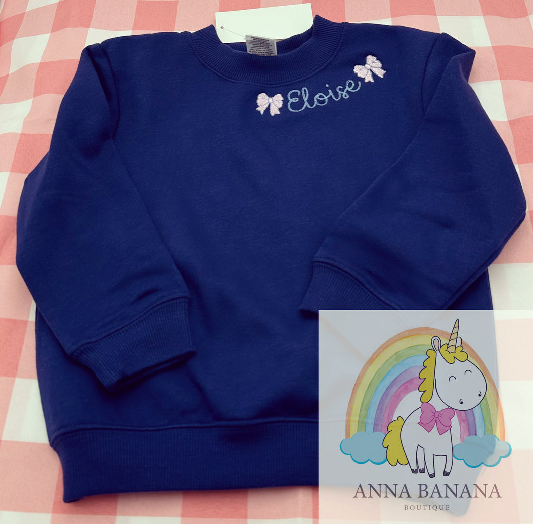 Embroidered Collar Name and Bows Sweatshirt