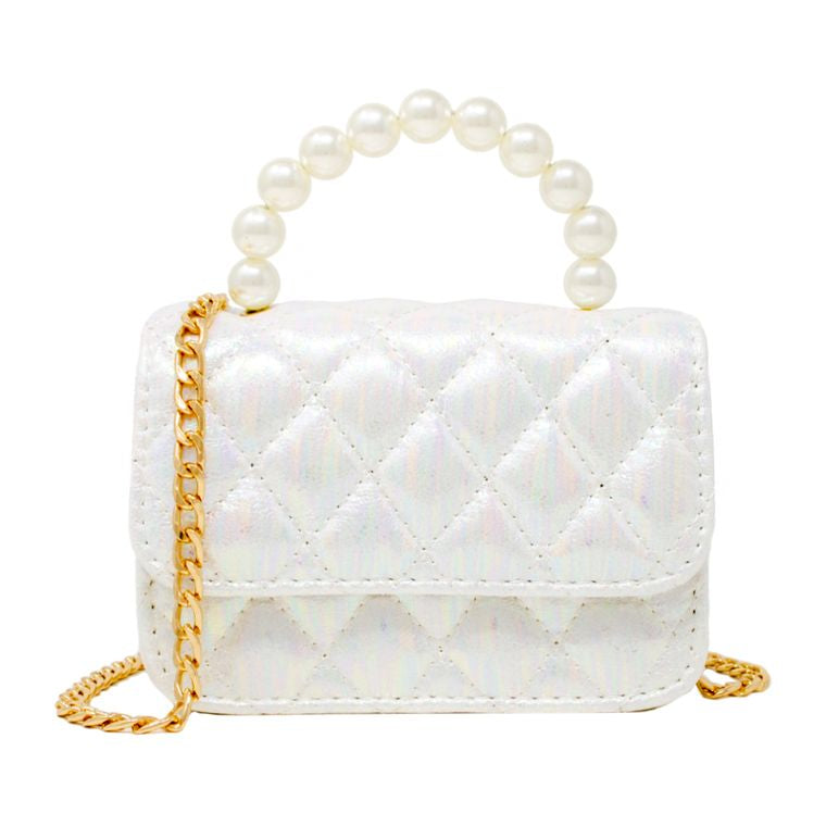 Shiny Pearl Handle Purse Bag - White
