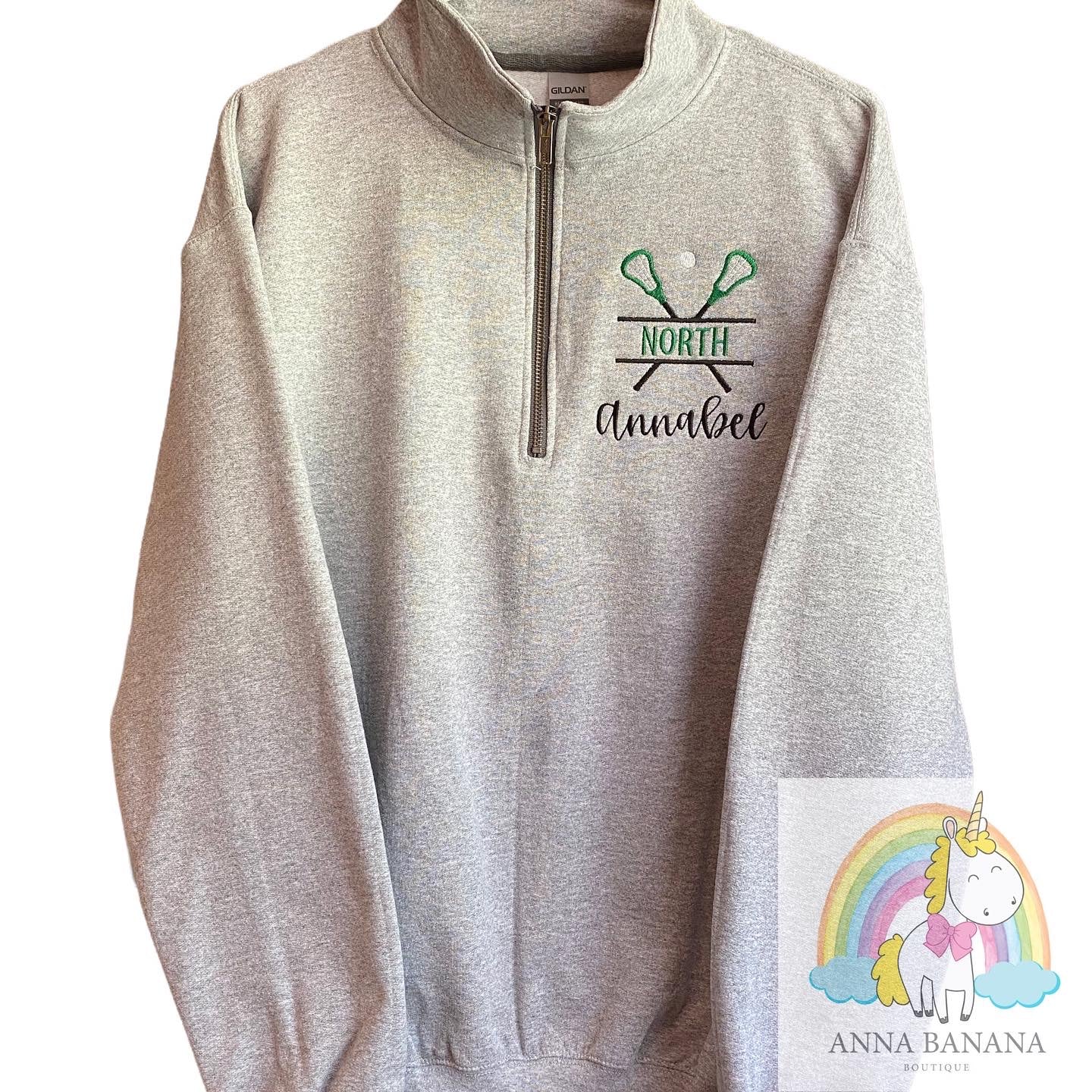 Embroidered School Spirit Lacrosse Quarter Zip Sweatshirt Anna