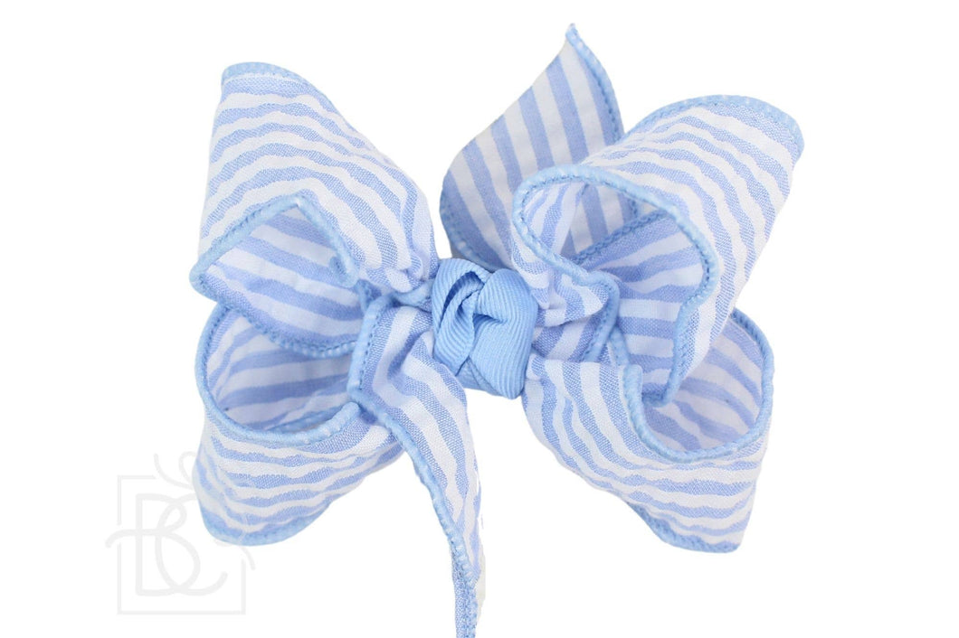SEERSUCKER BOW ON CLIP: Millenium Blue / 5.5