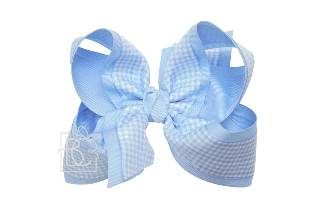 LAYERED GINGHAM/GROSGRAIN BOW ON CLIP: 5.5