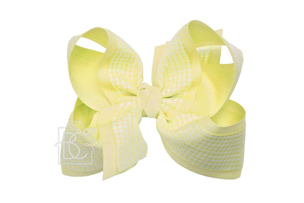LAYERED GINGHAM/GROSGRAIN BOW ON CLIP: 5.5