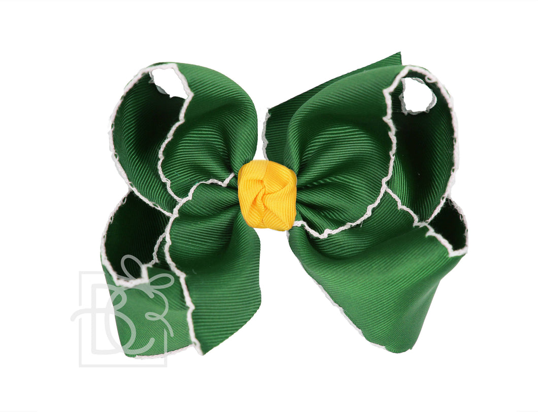 Crochet Edge Bows (Forest Green & Yellow Gold): 5.5