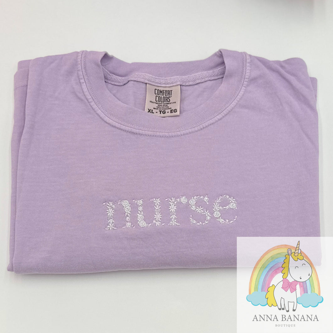 Embroidered Floral Nurse Tee Shirt
