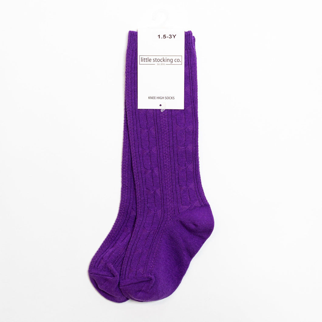 Little Stocking Co. Grape Cable Knit Knee Highs