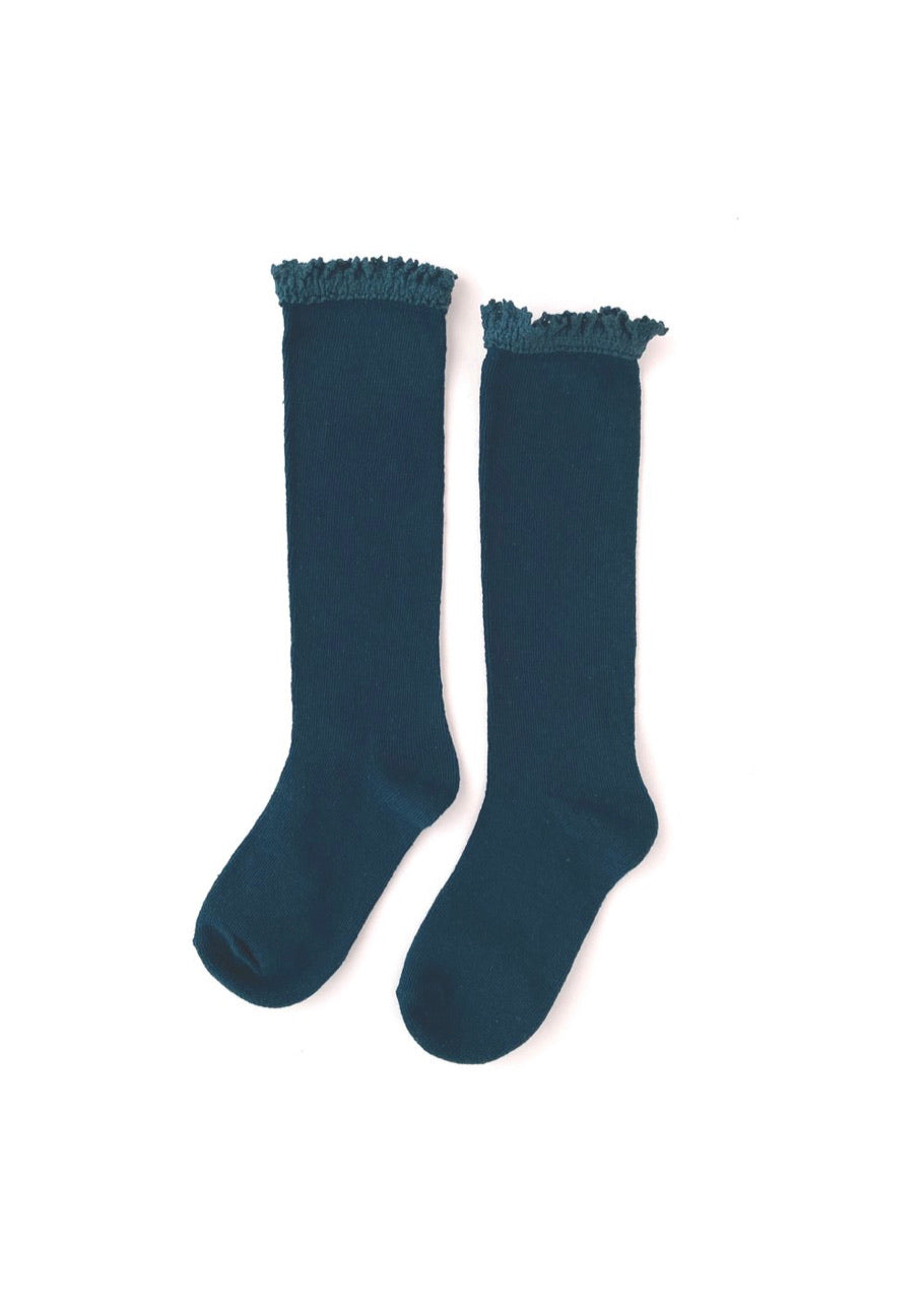 Little Stocking Co. Deep Teal Lace Top Knee Highs