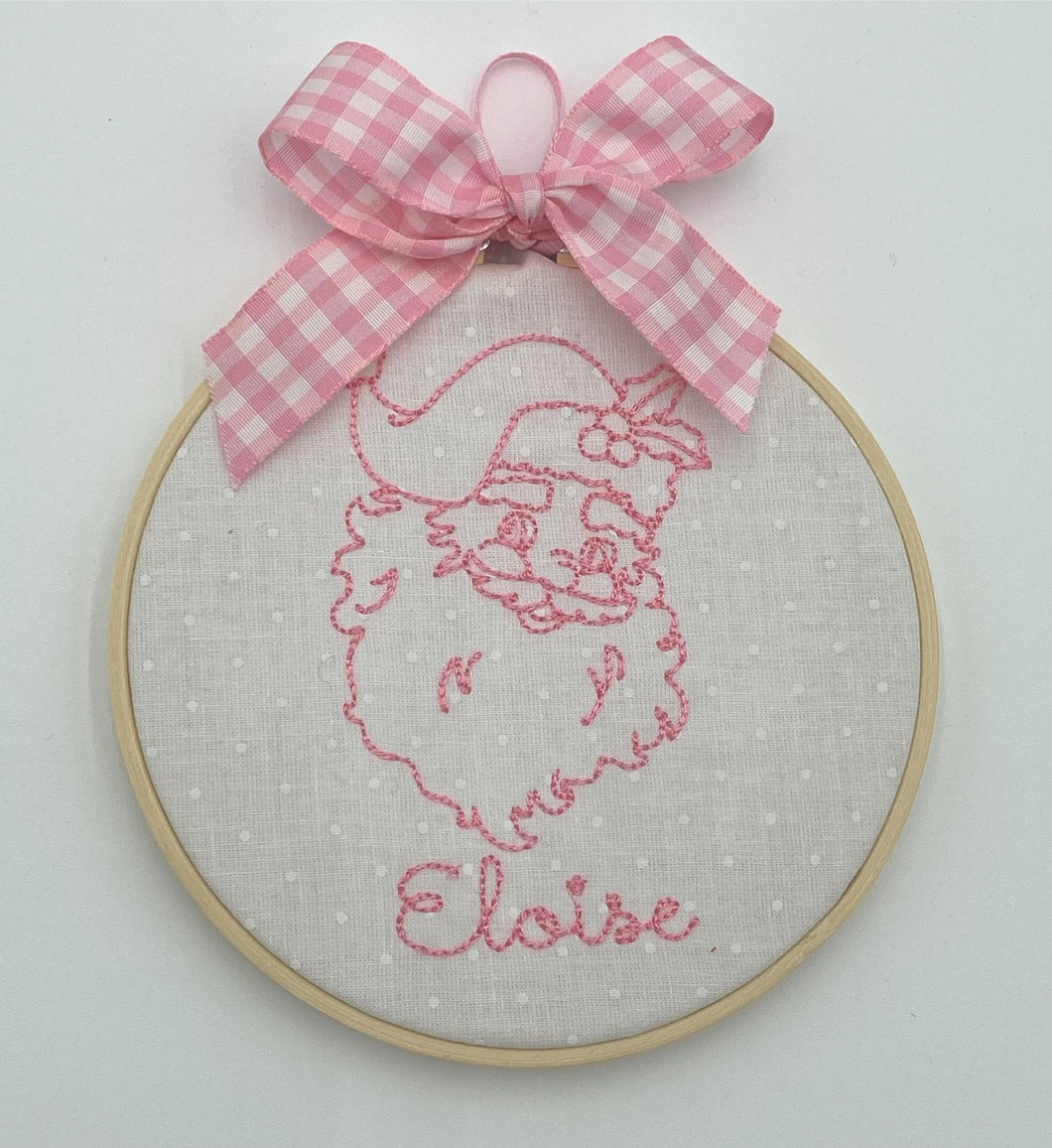 Personalized Embroidered Pink Vintage Santa Ornament
