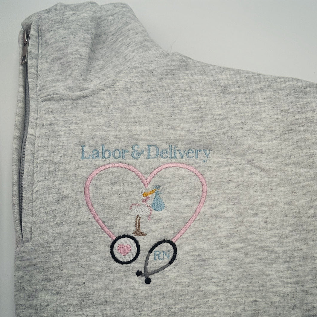 Embroidered Labor and Delivery Nurse Quarter Zip Sweatshirt