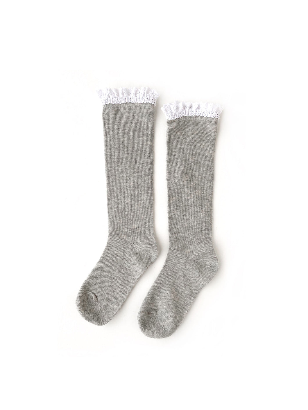 Little Stocking Co. Gray + White Lace Top Knee Highs