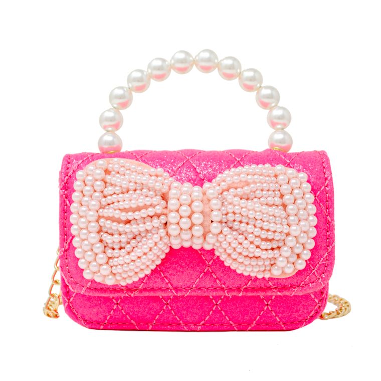Pearl Handle Bow Purse Bag - Hot Pink