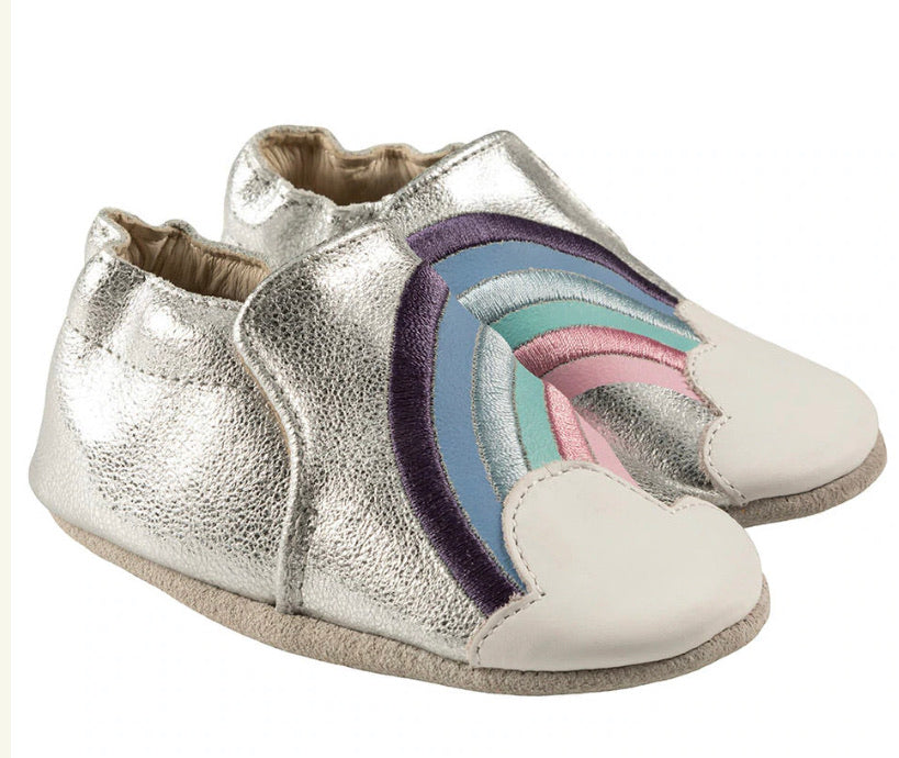 Robeez Hope Rainbow Silver Leather Soft Soles
