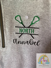 Load image into Gallery viewer, Embroidered School Spirit Lacrosse Quarter Zip Sweatshirt
