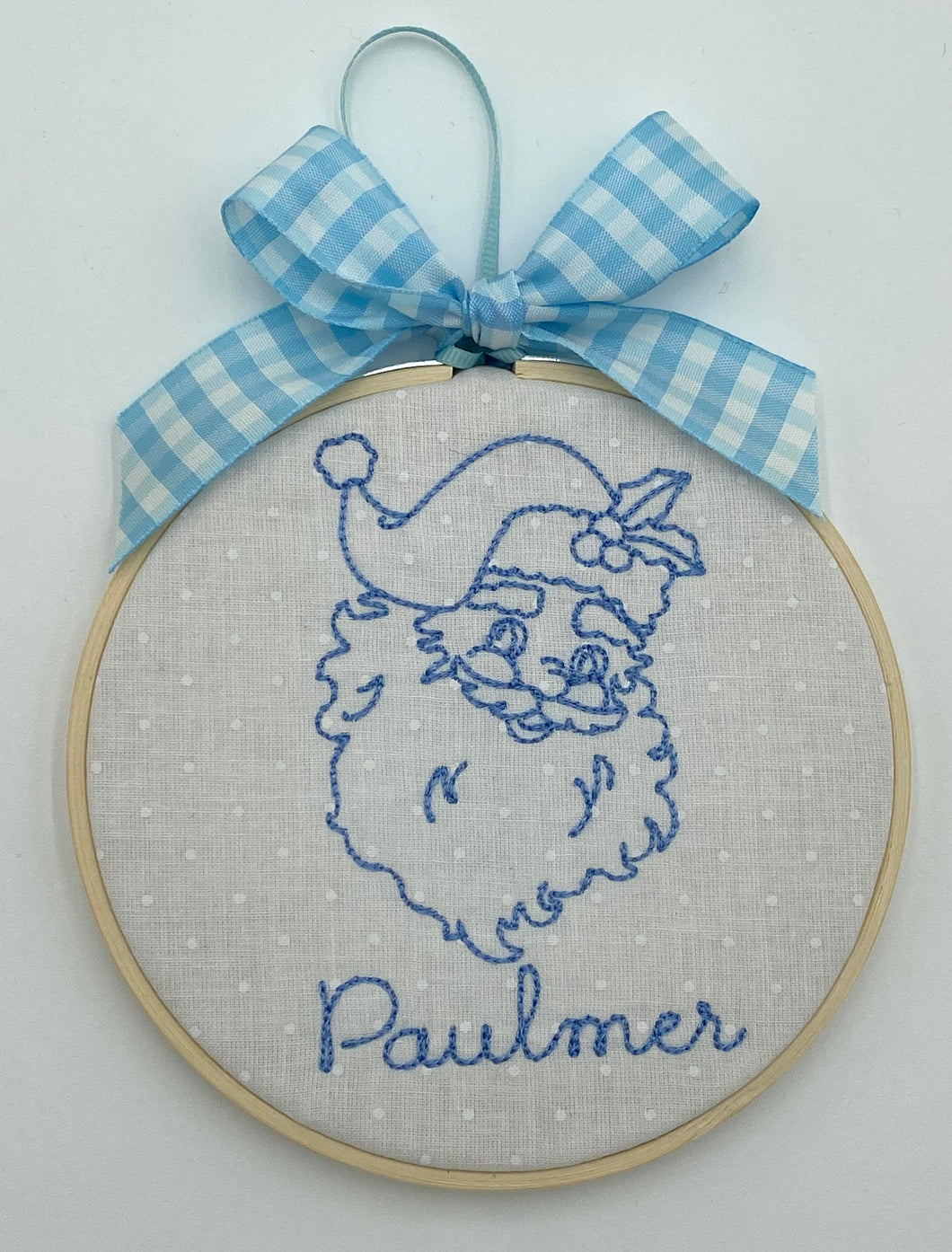 Personalized Embroidered Blue Vintage Santa Ornament