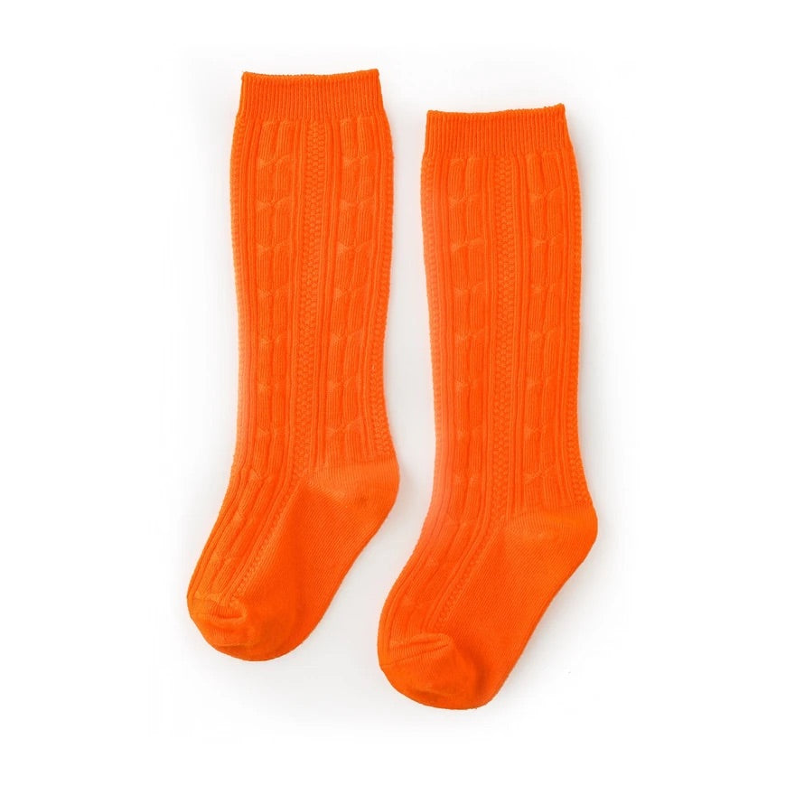 Little Stocking Co. Bright Orange Cable Knit Knee Highs